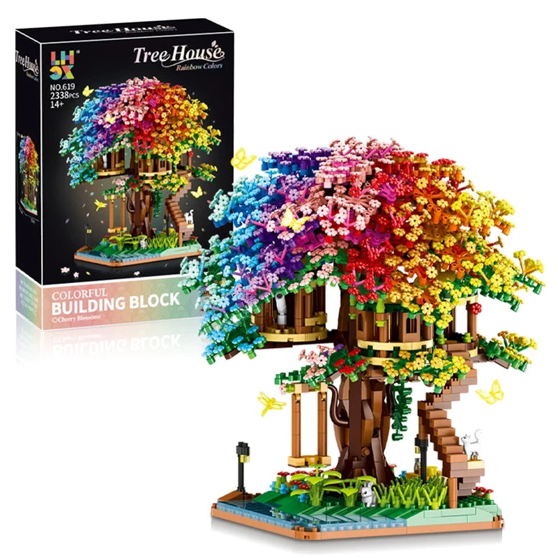 Rainbow Tree House Building Blocks – 619-Piece Colourful Display Set, Gift for Kids & Adults