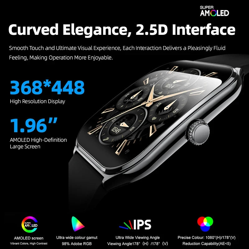 Ultra Thin AMOLED Smartwatch – Health Tracker with Heart Rate Monitor for Men & Women