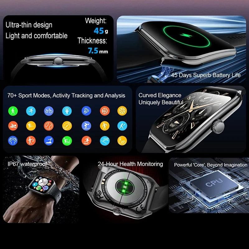 Ultra Thin AMOLED Smartwatch – Health Tracker with Heart Rate Monitor for Men & Women