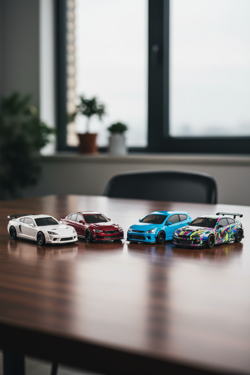 Mini Alloy RC Drift Car – lifestyle display on modern desk